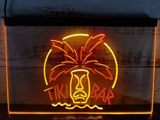 Tiki Bar Palm Mask Two Tone Illuminated Sign