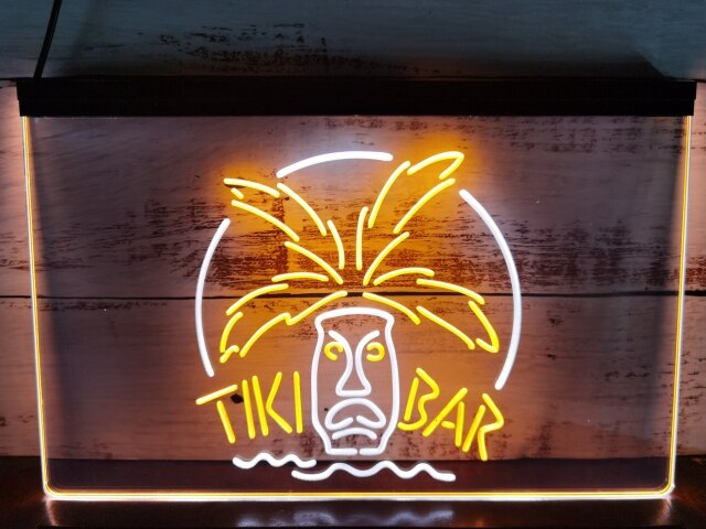 Tiki Bar Palm Mask Two Tone Illuminated Sign