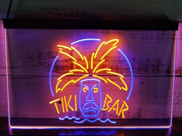 Tiki Bar Palm Mask Two Tone Illuminated Sign