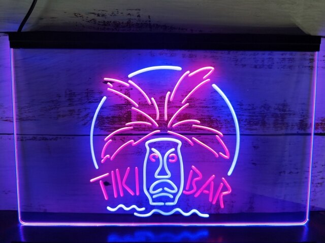 Tiki Bar Palm Mask Two Tone Illuminated Sign