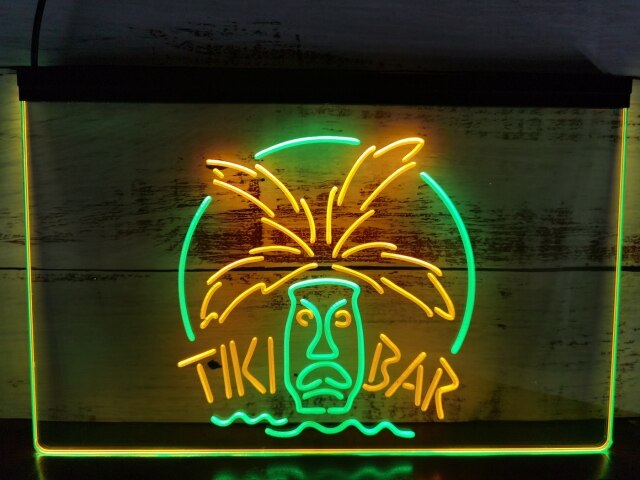 Tiki Bar Palm Mask Two Tone Illuminated Sign