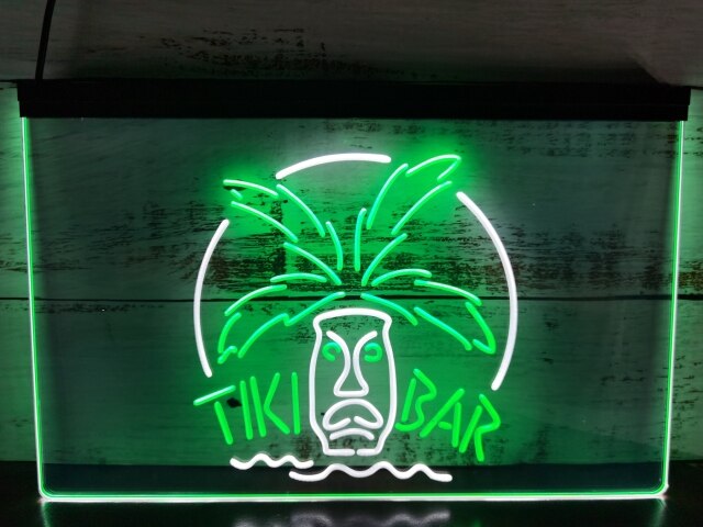 Tiki Bar Palm Mask Two Tone Illuminated Sign