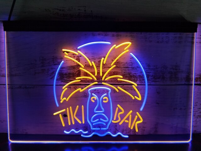 Tiki Bar Palm Mask Two Tone Illuminated Sign