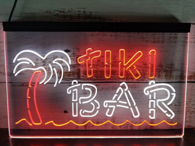 Tiki Bar Palm and Sea Two Tone Illuminated Sign