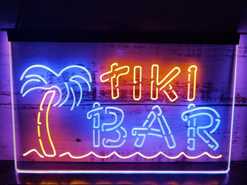 Image of Tiki Bar Palm and Sea Two Tone Illuminated Sign