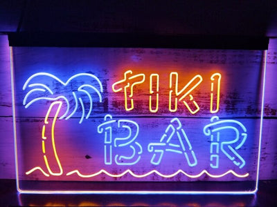 Tiki Bar Palm and Sea Two Tone Illuminated Sign