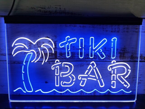 Image of Tiki Bar Palm and Sea Two Tone Illuminated Sign