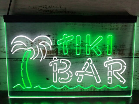 Image of Tiki Bar Palm and Sea Two Tone Illuminated Sign