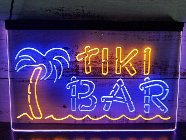 Tiki Bar Palm and Sea Two Tone Illuminated Sign