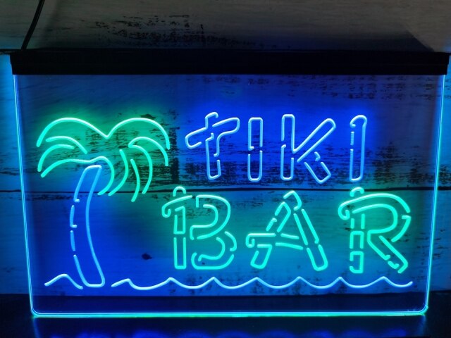 Tiki Bar Palm and Sea Two Tone Illuminated Sign