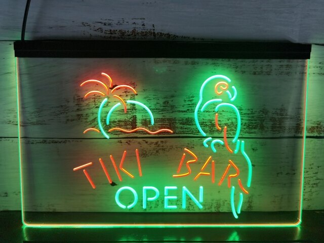 Tiki Bar Open Two Tone Illuminated Sign