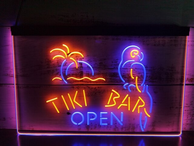 Tiki Bar Open Two Tone Illuminated Sign