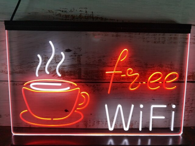 Coffee Shop Free Wi-Fi Two Tone Illuminated Sign