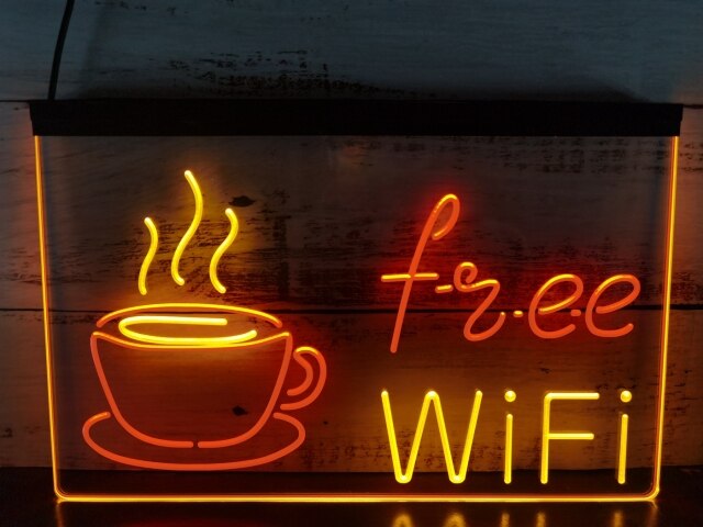Coffee Shop Free Wi-Fi Two Tone Illuminated Sign