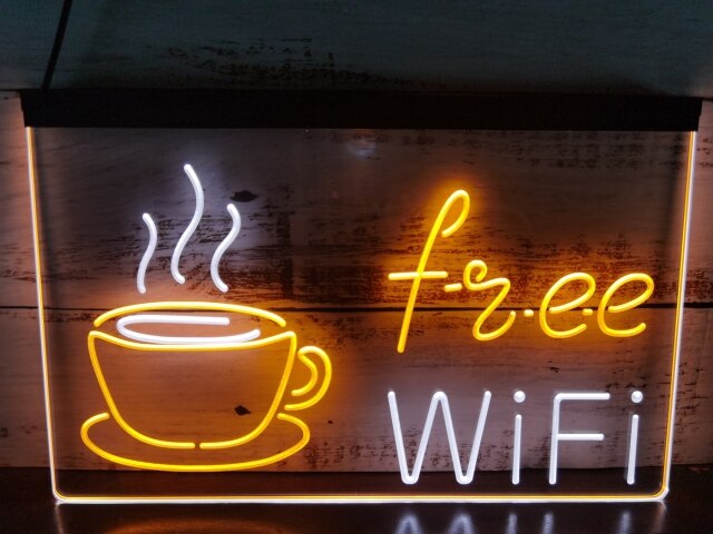 Coffee Shop Free Wi-Fi Two Tone Illuminated Sign
