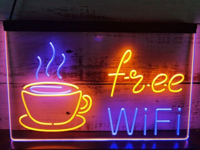 Coffee Shop Free Wi-Fi Two Tone Illuminated Sign