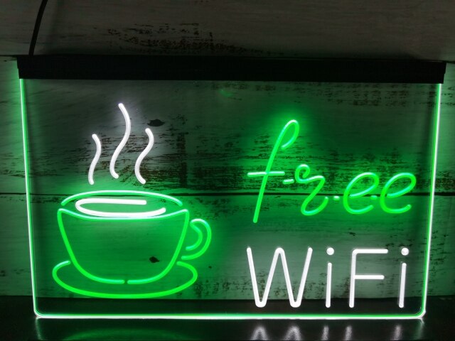 Coffee Shop Free Wi-Fi Two Tone Illuminated Sign