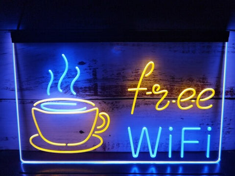 Coffee Shop Free Wi-Fi Two Tone Illuminated Sign