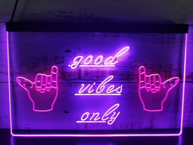 Good Vibes Only Shaka Two Tone Illuminated Sign