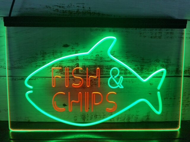 Fish & Chips Two Tone Illuminated Sign