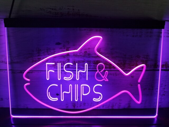 Fish & Chips Two Tone Illuminated Sign
