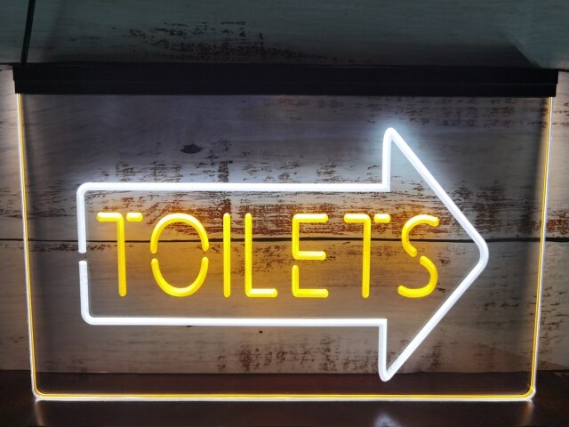 Toilets This Way Arrow Two Tone Illuminated Sign