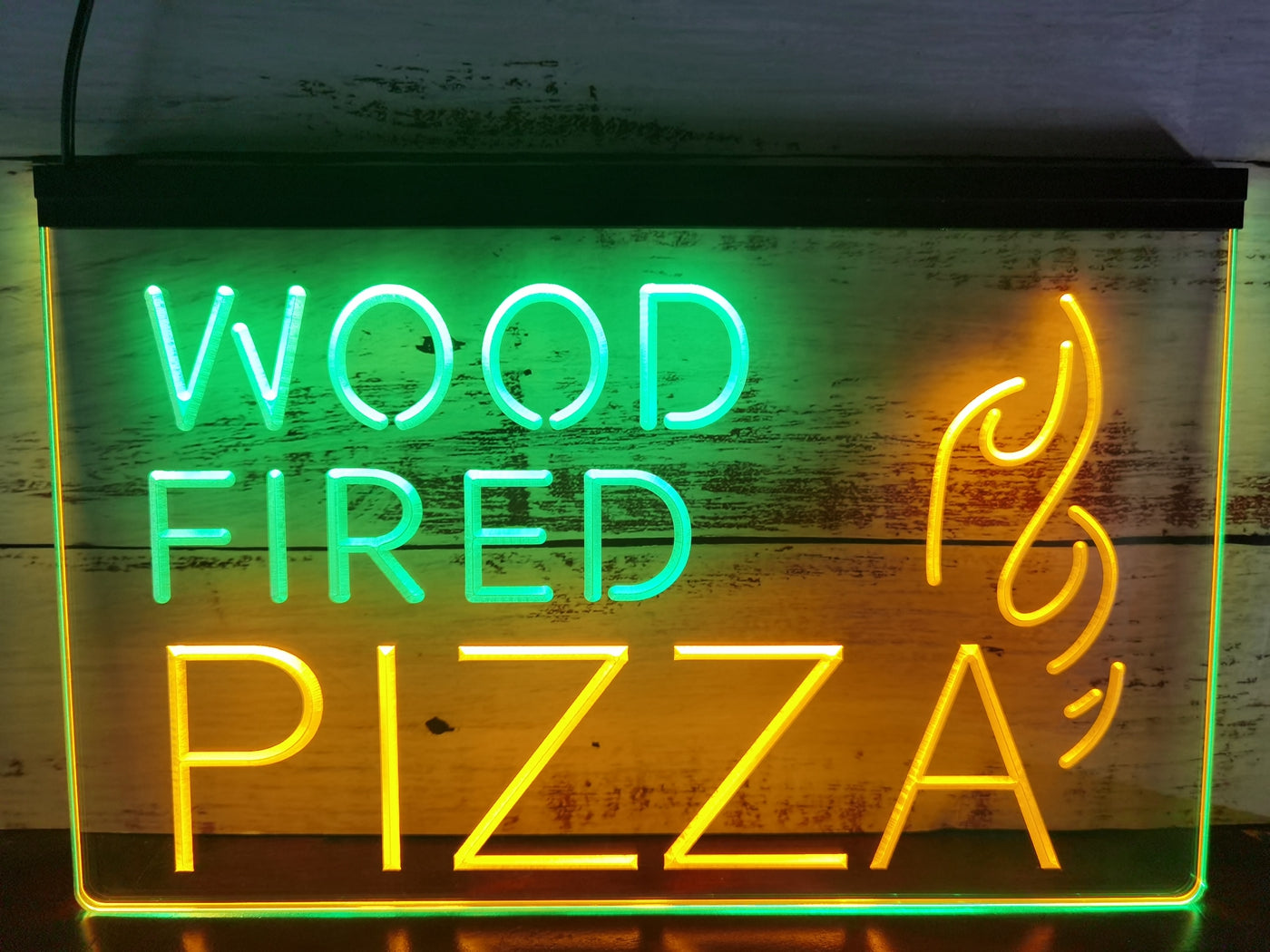 Wood Fired Pizza Two Tone Illuminated LED Neon Sign – Dope Neons