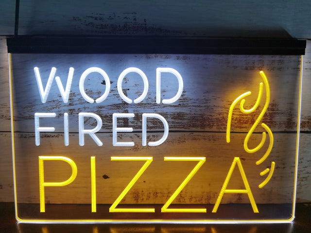 Wood Fired Pizza Two Tone Illuminated Sign