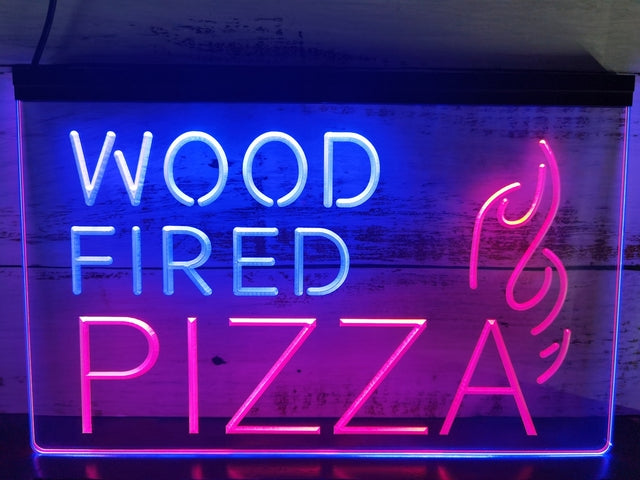 Wood Fired Pizza Two Tone Illuminated Sign