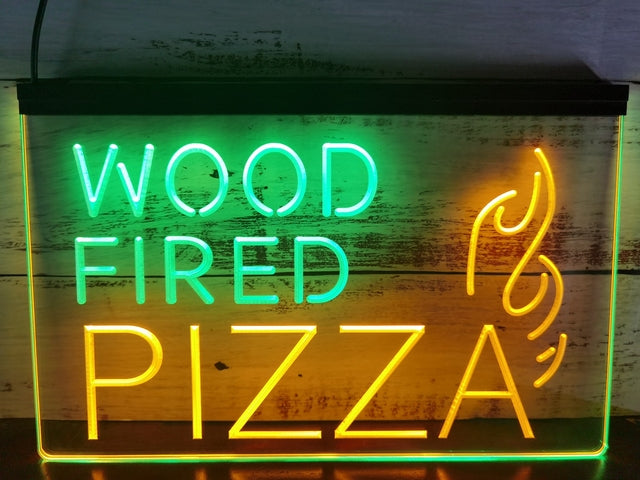 Wood Fired Pizza Two Tone Illuminated Sign