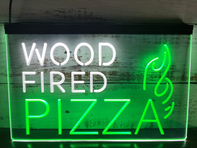 Wood Fired Pizza Two Tone Illuminated Sign