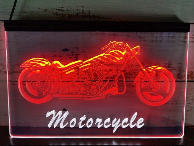 Motorcycles Shop Garage Two Tone Illuminated Sign