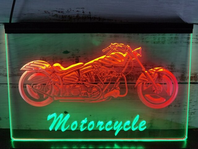 Motorcycles Shop Garage Two Tone Illuminated Sign
