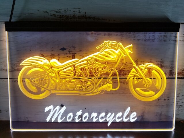 Motorcycles Shop Garage Two Tone Illuminated Sign