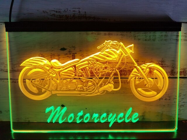 Motorcycles Shop Garage Two Tone Illuminated Sign