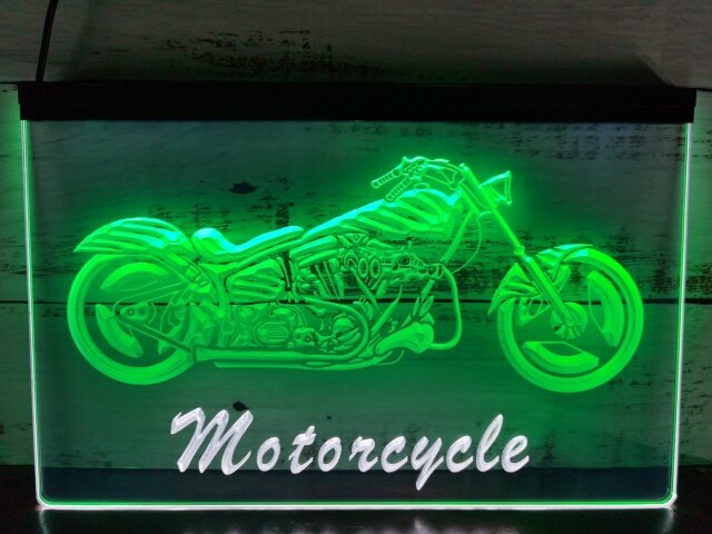 Motorcycles Shop Garage Two Tone Illuminated Sign