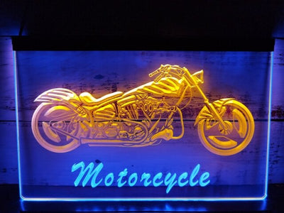 Motorcycles Shop Garage Two Tone Illuminated Sign
