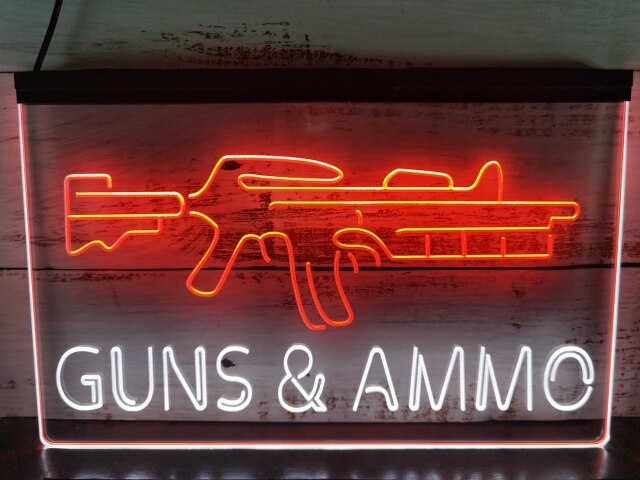 Guns and Ammo Two Tone Illuminated Sign