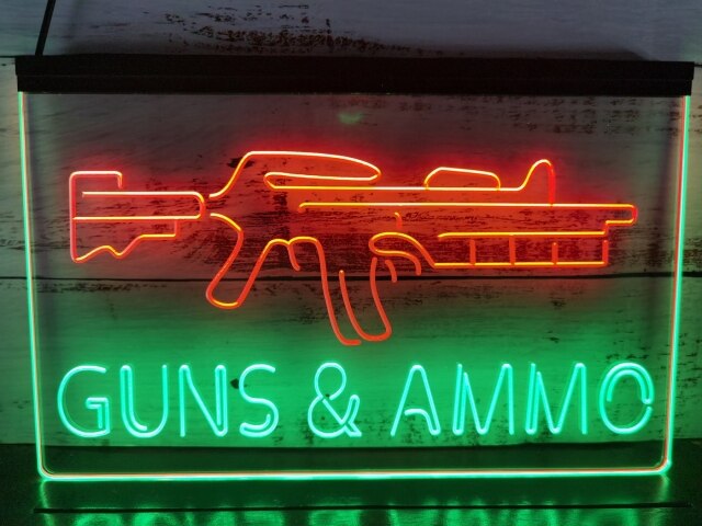 Guns and Ammo Two Tone Illuminated Sign