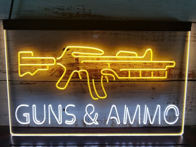 Guns and Ammo Two Tone Illuminated Sign