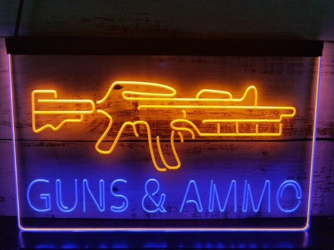 Image of Guns and Ammo Two Tone Illuminated Sign