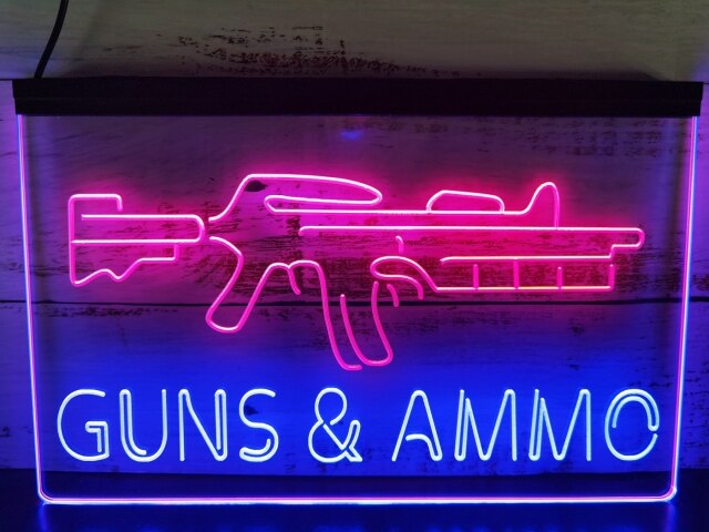 Guns and Ammo Two Tone Illuminated Sign