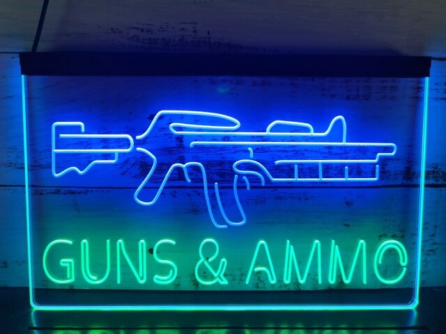 Guns and Ammo Two Tone Illuminated Sign