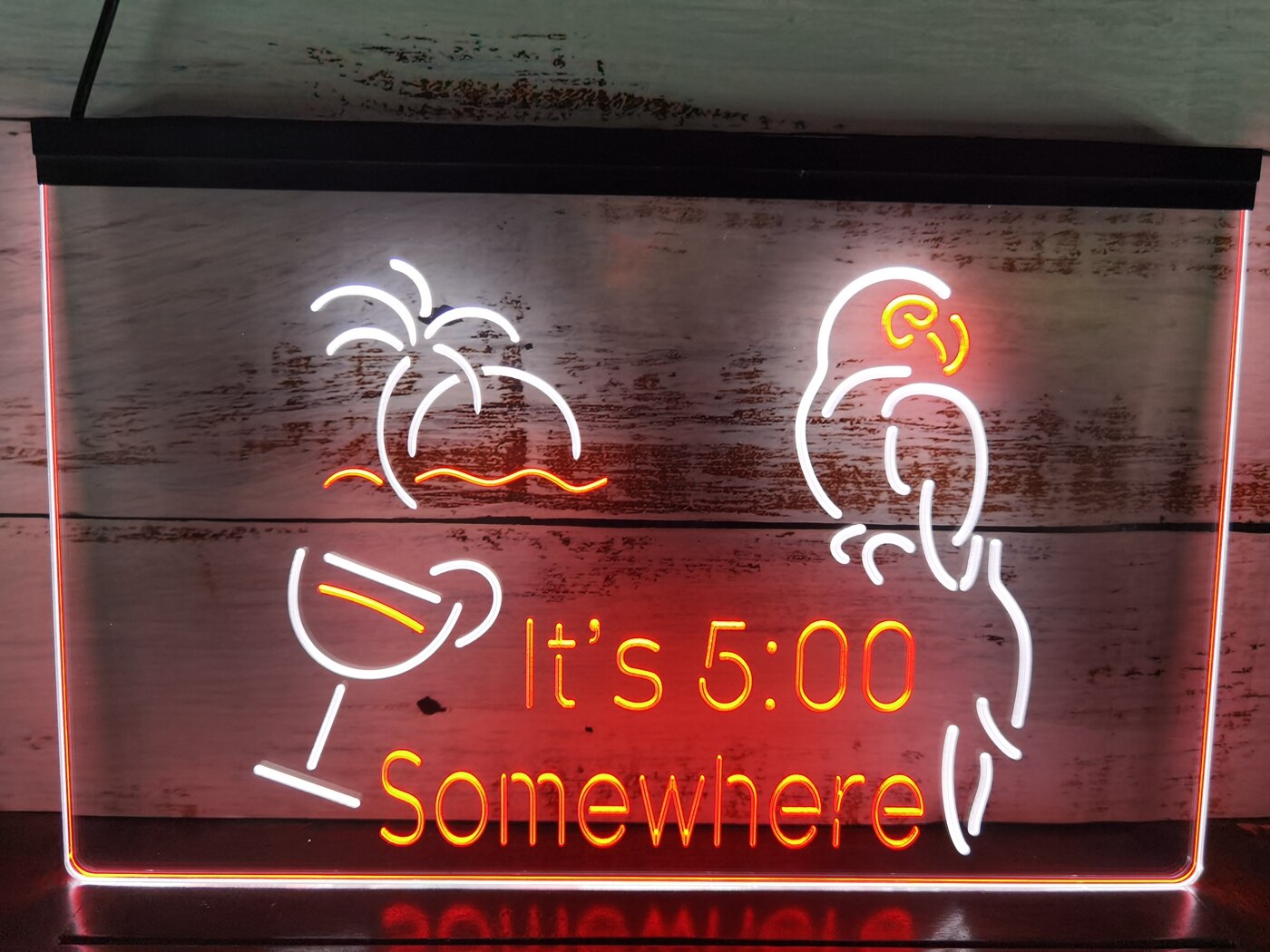 It's 5:00 Somewhere Parrot Two Tone Illuminated Sign