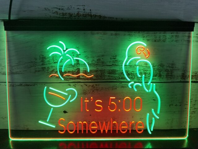 It's 5:00 Somewhere Parrot Two Tone Illuminated Sign