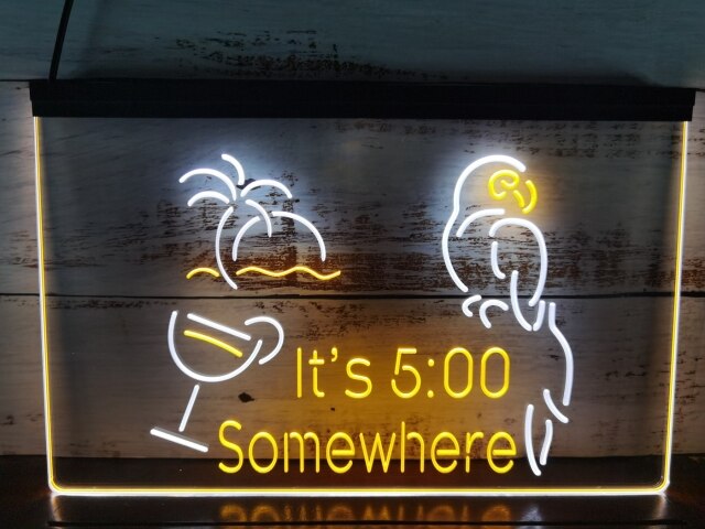 It's 5:00 Somewhere Parrot Two Tone Illuminated Sign