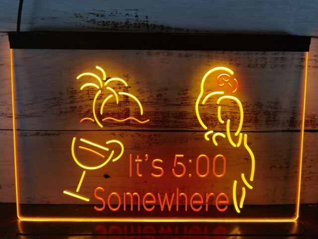It's 5:00 Somewhere Parrot Two Tone Illuminated Sign