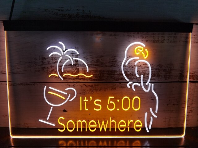 It's 5:00 Somewhere Parrot Two Tone Illuminated Sign