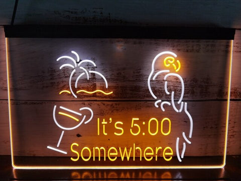 Image of It's 5:00 Somewhere Parrot Two Tone Illuminated Sign
