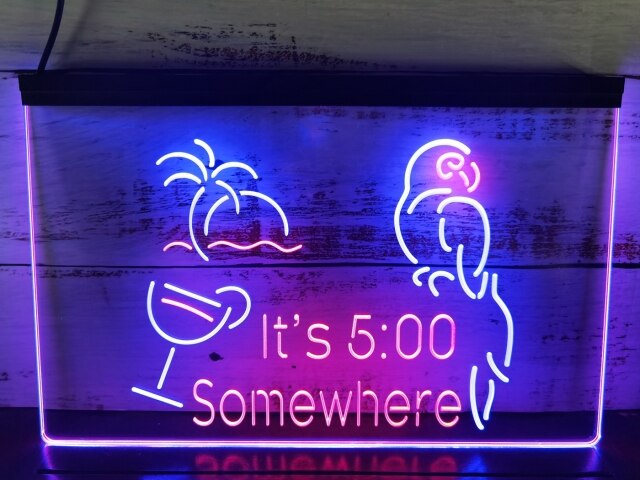 It's 5:00 Somewhere Parrot Two Tone Illuminated Sign